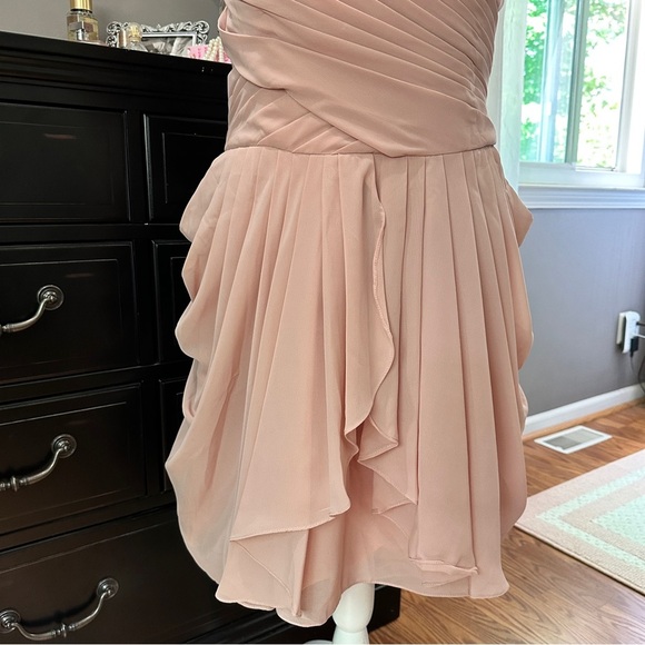 David’s Bridal Strapless Blush Pink Chiffon Pleated Cocktail Dress XL (EUC) - Picture 4 of 14